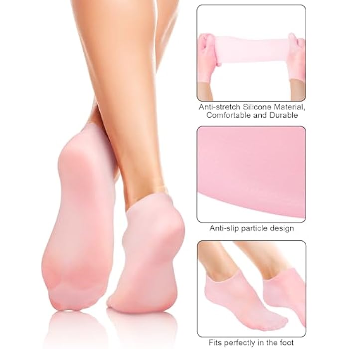 BLATOWN 2 Pairs Silicone Moisturizing Foot Socks, Soft Silicone Socks, Anti Slip Gel Spa Socks Softening Feet Dry Cracked Skin, Aloe Socksfor for Women Foot Care After Pedicure（Pink） - Image 4